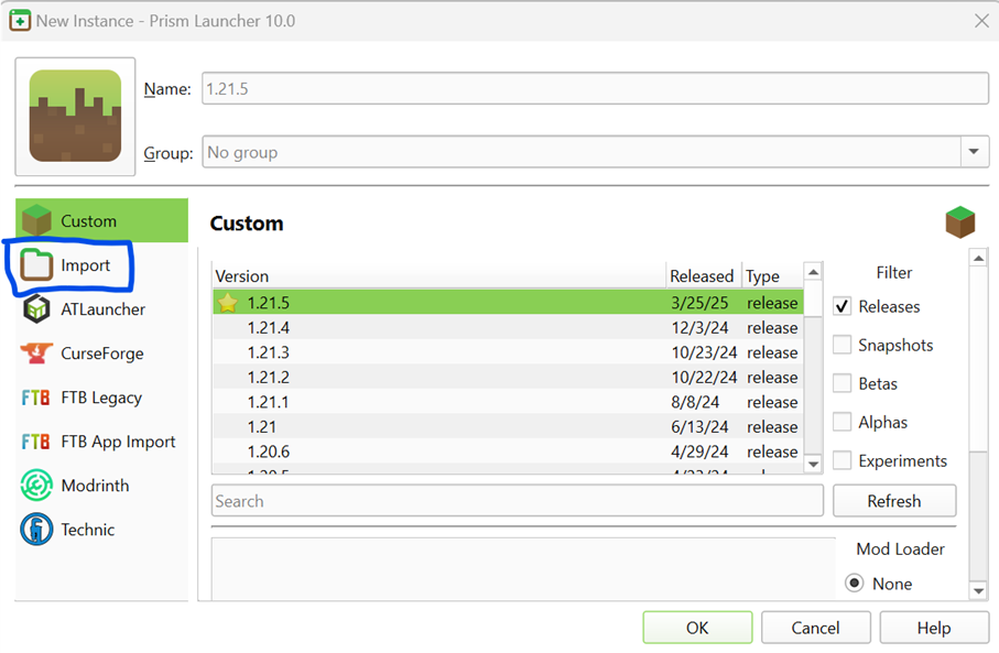 Add instance screen